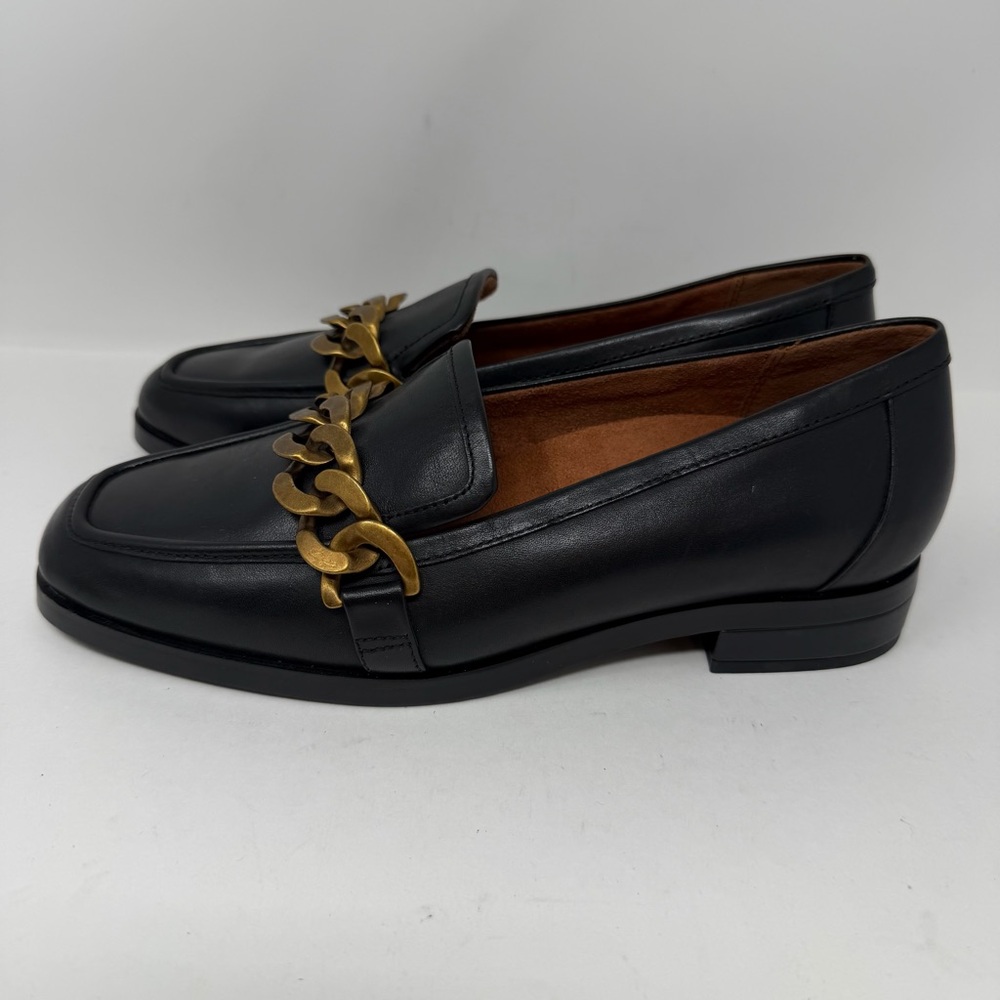 Vionic Mizelle Chain Loafer Shoes Leather Black Size 6.5